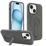 For iPhone 15 VIETAO Suede MagSafe PU Leather Phone Case with Holder(Dark Grey)