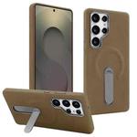 For Samsung Galaxy S25 Ultra 5G VIETAO Suede MagSafe PU Leather Phone Case with Holder(Dark Brown)