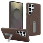 For Samsung Galaxy S25 Ultra 5G VIETAO Suede MagSafe PU Leather Phone Case with Holder(Coffee Brown)