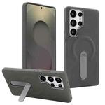 For Samsung Galaxy S25 Ultra 5G VIETAO Suede MagSafe PU Leather Phone Case with Holder(Dark Grey)