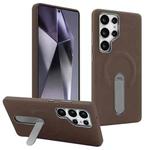 For Samsung Galaxy S24 Ultra 5G VIETAO Suede MagSafe PU Leather Phone Case with Holder(Coffee Brown)