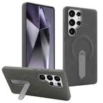 For Samsung Galaxy S24 Ultra 5G VIETAO Suede MagSafe PU Leather Phone Case with Holder(Dark Grey)