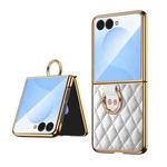 For Samsung Galaxy Z Flip7 VIETAO Diamond Pattern Metal Ring PU Leather Phone Case(White)