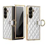 For Samsung Galaxy Z Fold7 VIETAO Diamond Pattern Metal Ring PU Leather Phone Case(White)