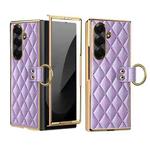 For Samsung Galaxy Z Fold7 VIETAO Diamond Pattern Metal Ring PU Leather Phone Case(Purple)