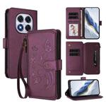 For Redmi Note 14 Pro 5G / Note 14 Pro+ 5G Butterfly Love Flower Multi-card Zipper Wallet Leather Phone Case(Dark Purple)
