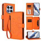 For Redmi Note 14 Pro 5G / Note 14 Pro+ 5G Butterfly Love Flower Multi-card Zipper Wallet Leather Phone Case(Orange)