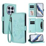 For Redmi Note 14 Pro 4G Butterfly Love Flower Multi-card Zipper Wallet Leather Phone Case(Mint Green)