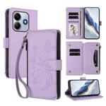 For Redmi Note 14 4G 164.84mm Butterfly Love Flower Multi-card Zipper Wallet Leather Phone Case(Light Purple)