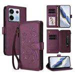 For Redmi Note 13 Pro 5G / Xiaomi Poco X6 Butterfly Love Flower Multi-card Zipper Wallet Leather Phone Case(Dark Purple)