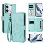 For Redmi Note 13 5G Butterfly Love Flower Multi-card Zipper Wallet Leather Phone Case(Mint Green)