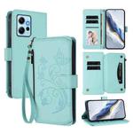 For Redmi Note 12 4G Global Butterfly Love Flower Multi-card Zipper Wallet Leather Phone Case(Mint Green)