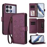 For Redmi K70 Ultra Butterfly Love Flower Multi-card Zipper Wallet Leather Phone Case(Dark Purple)