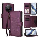For Redmi A3 / A3x / Xiaomi Poco C61 Butterfly Love Flower Multi-card Zipper Wallet Leather Phone Case(Dark Purple)