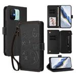 For Redmi 11A / Xiaomi Poco C55 Butterfly Love Flower Multi-card Zipper Wallet Leather Phone Case(Black)