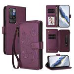For Redmi 10 2022 Butterfly Love Flower Multi-card Zipper Wallet Leather Phone Case(Dark Purple)