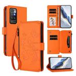For Redmi 10 2022 Butterfly Love Flower Multi-card Zipper Wallet Leather Phone Case(Orange)