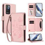 For Redmi 10 2022 Butterfly Love Flower Multi-card Zipper Wallet Leather Phone Case(Pink)