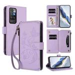 For Redmi 10 2022 Butterfly Love Flower Multi-card Zipper Wallet Leather Phone Case(Light Purple)
