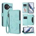 For Xiaomi Poco F7 Ultra / Redmi K80 Pro Butterfly Love Flower Multi-card Zipper Wallet Leather Phone Case(Mint Green)