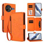 For Xiaomi Poco F7 Pro / Redmi K80 Butterfly Love Flower Multi-card Zipper Wallet Leather Phone Case(Orange)