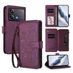 For Xiaomi Poco X6 Neo Butterfly Love Flower Multi-card Zipper Wallet Leather Phone Case(Dark Purple)