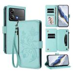 For Xiaomi Poco X6 Neo Butterfly Love Flower Multi-card Zipper Wallet Leather Phone Case(Mint Green)