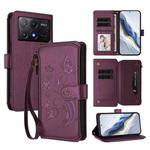 For Xiaomi Poco X6 Pro Butterfly Love Flower Multi-card Zipper Wallet Leather Phone Case(Dark Purple)