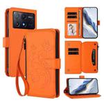 For Xiaomi Poco X6 Pro Butterfly Love Flower Multi-card Zipper Wallet Leather Phone Case(Orange)