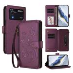 For Xiaomi Poco M4 Pro 4G Butterfly Love Flower Multi-card Zipper Wallet Leather Phone Case(Dark Purple)
