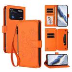 For Xiaomi Poco M4 Pro 4G Butterfly Love Flower Multi-card Zipper Wallet Leather Phone Case(Orange)