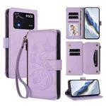 For Xiaomi Poco M4 Pro 4G Butterfly Love Flower Multi-card Zipper Wallet Leather Phone Case(Light Purple)