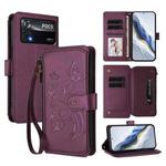 For Xiaomi Poco X4 Pro 5G Butterfly Love Flower Multi-card Zipper Wallet Leather Phone Case(Dark Purple)