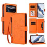 For Xiaomi Poco X4 Pro 5G Butterfly Love Flower Multi-card Zipper Wallet Leather Phone Case(Orange)