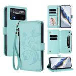 For Xiaomi Poco X4 Pro 5G Butterfly Love Flower Multi-card Zipper Wallet Leather Phone Case(Mint Green)
