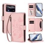 For Xiaomi Poco X4 Pro 5G Butterfly Love Flower Multi-card Zipper Wallet Leather Phone Case(Pink)