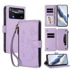 For Xiaomi Poco X4 Pro 5G Butterfly Love Flower Multi-card Zipper Wallet Leather Phone Case(Light Purple)