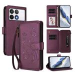 For Xiaomi Poco F6 Pro Butterfly Love Flower Multi-card Zipper Wallet Leather Phone Case(Dark Purple)