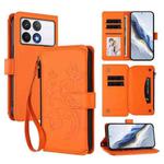 For Xiaomi Poco F6 Pro Butterfly Love Flower Multi-card Zipper Wallet Leather Phone Case(Orange)