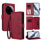 For Xiaomi 15 Ultra Butterfly Love Flower Multi-card Zipper Wallet Leather Phone Case(Wine Red)