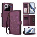 For Xiaomi 15 Pro Butterfly Love Flower Multi-card Zipper Wallet Leather Phone Case(Dark Purple)