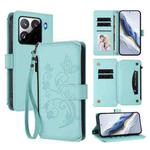 For Xiaomi 15 Pro Butterfly Love Flower Multi-card Zipper Wallet Leather Phone Case(Mint Green)