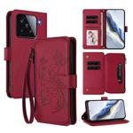For Xiaomi 15 Butterfly Love Flower Multi-card Zipper Wallet Leather Phone Case(Wine Red)