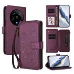 For Xiaomi 14 Ultra Butterfly Love Flower Multi-card Zipper Wallet Leather Phone Case(Dark Purple)