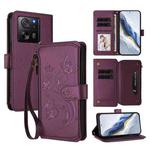 For Xiaomi 13T / 13T Pro / Redmi K60 Ultra Butterfly Love Flower Multi-card Zipper Wallet Leather Phone Case(Dark Purple)