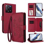 For Xiaomi 13T / 13T Pro / Redmi K60 Ultra Butterfly Love Flower Multi-card Zipper Wallet Leather Phone Case(Wine Red)