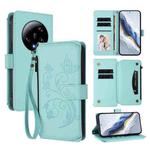 For Xiaomi 13 Ultra Butterfly Love Flower Multi-card Zipper Wallet Leather Phone Case(Mint Green)