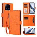For Xiaomi 13 Pro Butterfly Love Flower Multi-card Zipper Wallet Leather Phone Case(Orange)