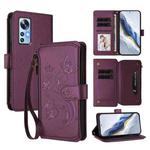 For Xiaomi 12 / Xiaomi 12X / Xiaomi 12S Butterfly Love Flower Multi-card Zipper Wallet Leather Phone Case(Dark Purple)