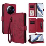 For Xiaomi 12S Ultra Butterfly Love Flower Multi-card Zipper Wallet Leather Phone Case(Wine Red)